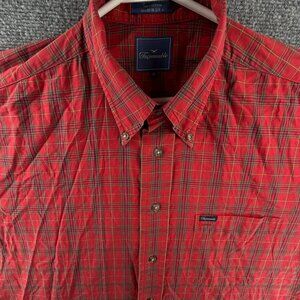 VTG Faconnable Red Plaid Long Sleeve Button Up Shirt Men Cotton USA Made Logo XL